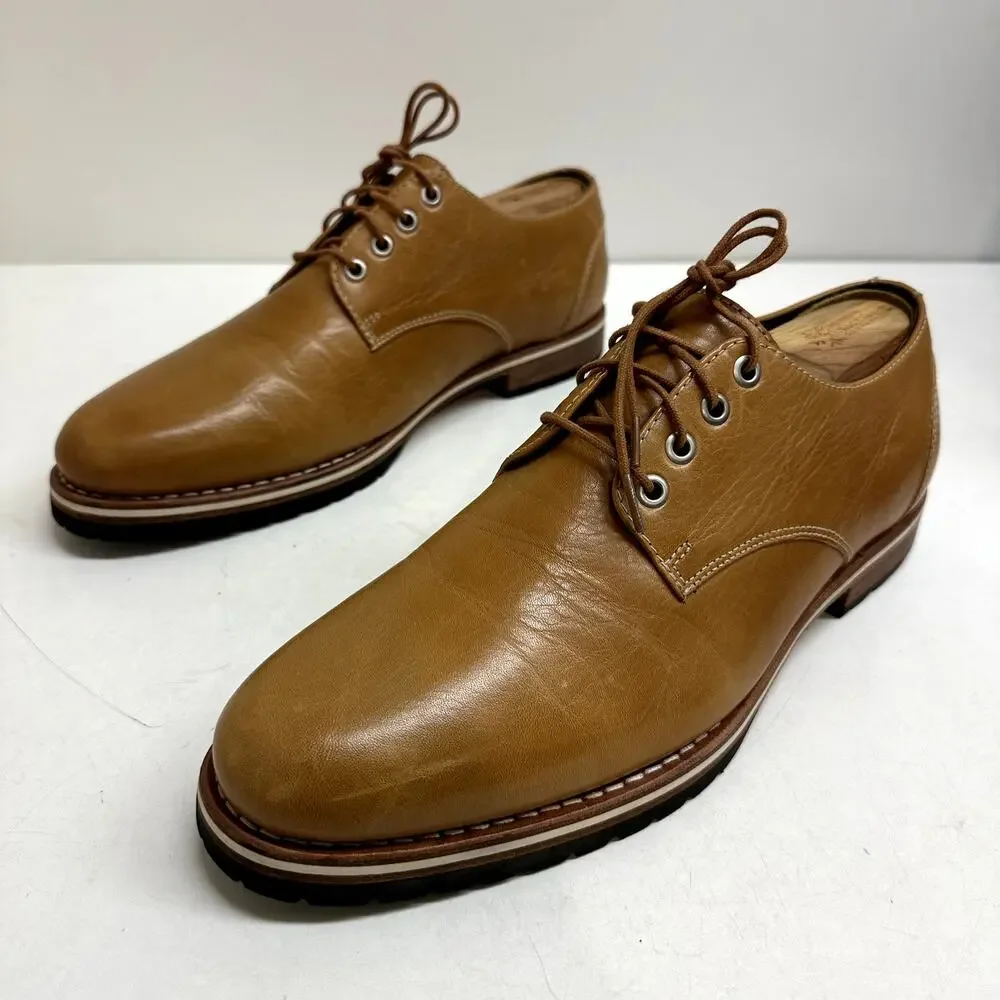 NWOT Helm Nils Blucher Plain Toe Derby Tan Box Leather Made in Brazil US 11 D